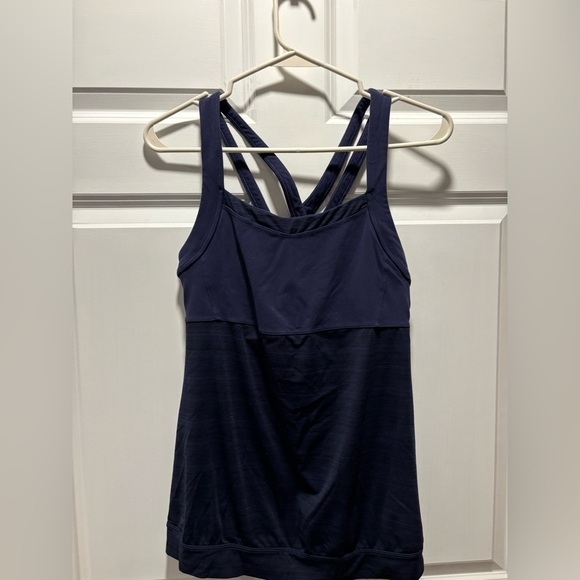 Athleta criss cross navy spandex material tank top​​​​​​​ - Picture 3 of 7